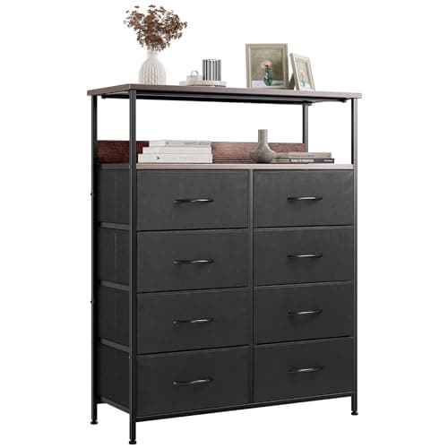 Image of Nicehill Chest of Drawers, Dresser for Bedroom with 8 Drawers, Tall Storage Organizer Unit with 2-Layer Shelves, Large Storage Organizer Unit for Bedroom, Kids room, Living room, Closet(Black)