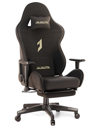 Image of JAJALUYA Gaming Chair, Reclining gaming chairs with lumbar support, high back technology fabric computer chairs, and ergonomic gaming chairs with footrests, Height-Adjustable (Black)