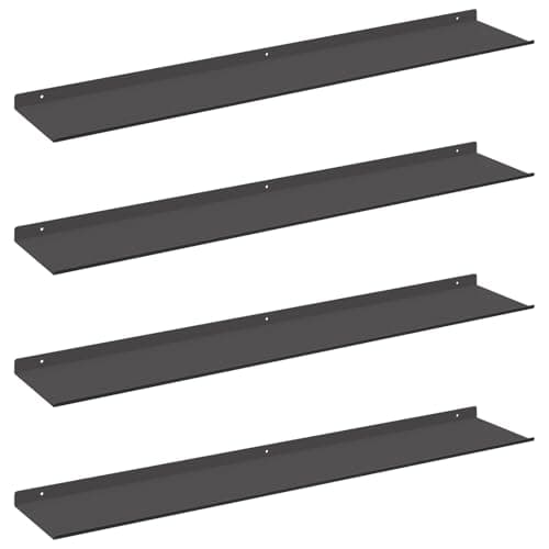 Image of FWIKDUN Floating Shelf Wall-Mounted 4 Pcs Black 100 x 18 x 2.5 cm Steel, Wall-Mounted Shelving Unit for Living Room Office, Sturdy Steel Construction