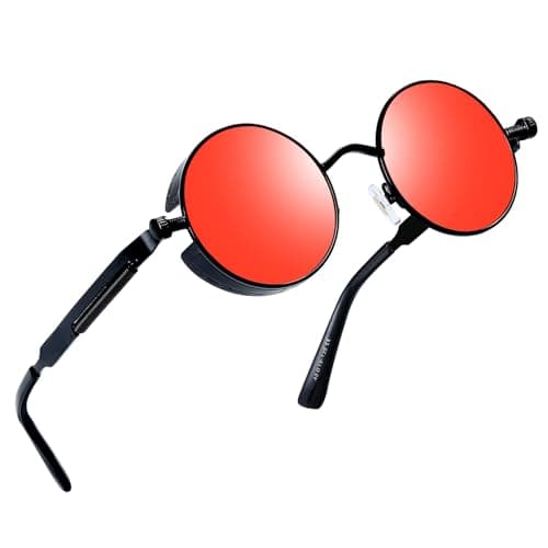 Image of Joopin Retro Small Round Sunglasses Hippie Red Circle Sun Glasses Polarised UV400 Protection Metal Shades for Men Women