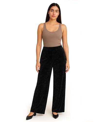 Image of Ladies Plus Size Velour Velvet Wide Flared Leg Pocket Elasticated Waist Pants Palazzo Trousers (20-22, Black)