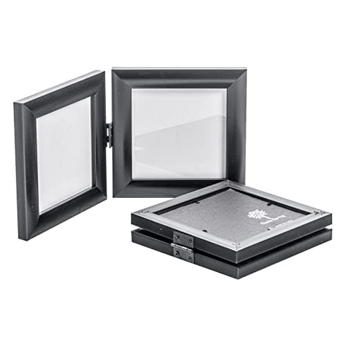 Image of Nicola Spring Folding 2-Photo Frames - Fits Photo Size 4 x 4 (10 x 10cm) - Pack of 2 - Black Picture Frame Small Square with Stand Freestanding Certificate Display Poster