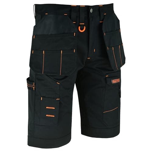 Image of WrightFits Men Holster Work Shorts - Heavy Duty Safety Combat Cargo Summer Shorts - Multi Pockets - Triple Stitched - Durable Workwear Black 36 W