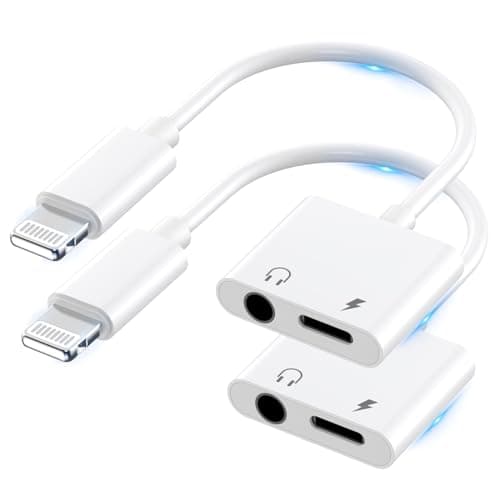 Image of 2 Pack [Apple MFi Certified] Lightning to 3.5 mm Headphone Jack Adapter for iPhone Dongle, 2 in 1 iPhone Headphone Aux Audio + Charger Cable Splitter Adapter Dongle for iPhone 14 13 12 11 XS XR X 8 7