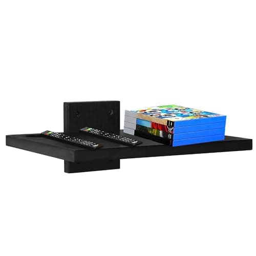 Image of FURAOMEILI Floating Projector Wall Mount TV Shelf,Wooden Wall Mounted Under TV Floating Shelf for Projector, PS5, DVD Player,Game Console, Cable Box,1Tier（Black）