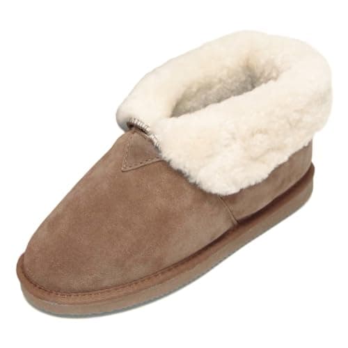 Image of Deluxe Ladies Sheepskin Slipper Boots with Foldable Cuff (7, Chestnut)