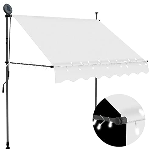 Image of vidaXL Manual Retractable Awning with LED Water and Dirt Repellent Terrace Balcony Garden Outdoor Folding Arm Awning Canopy 100cm Cream