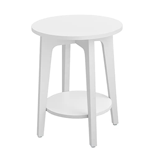 Image of VASAGLE side table, small round table for living room, bedside table for small spaces with lower shelf, modern style, white LET283T14