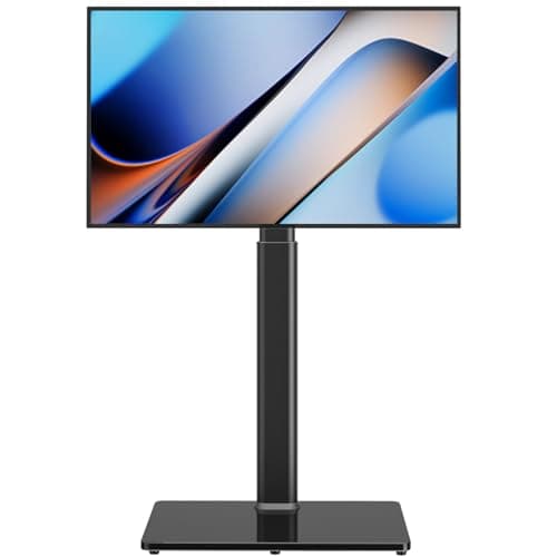Image of Universal Floor TV Stand with Mount 70 Degree Swivel 9 Level Height Adjustable and Space Saving Design for Most 27 to 65 inch LCD, LED OLED TVs, Perfect for Corner & Bedroom AX1006TB…