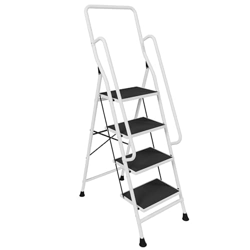 Image of Home Vida 4 Step Ladder with Safety Handrail, Heavy Duty Steel, Portable Folding, Anti-Slip Mat, Home, Kitchen, DIY, Gardening Step Ladder, 150kg Max Capacity