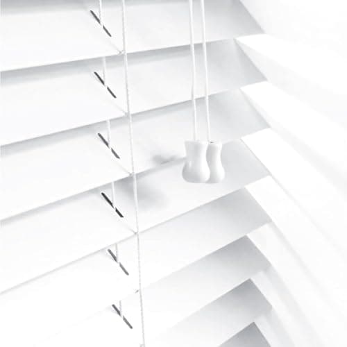 Image of Ev Dekor Smooth Faux Wood Wooden Venetian Blinds with Strings 50mm Slats Trimmable Child Safe Easy Fit Office Home Blind Window curtains (white, 174 x 150cm)