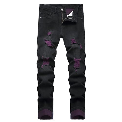 Image of Men's Slim Fit Stretch Jeans Ripped Skinny for Men, Distressed Destroyed Straight Leg Fashion Comfort Flex Waist Jeans, Teenager Casual Fashion Designer Classic Regular Fit Basic Denim Pants