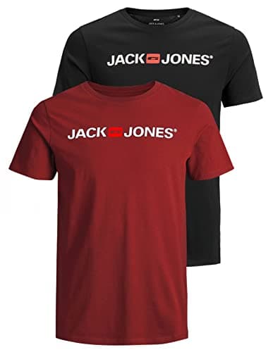 Image of Men's JJECORP Logo Tee SS Crew Neck, Black/2-PACK W. RED Dahlia/REG, XL