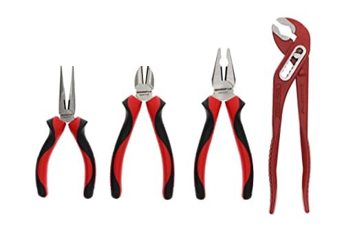 Image of GEDORE red Pliers set, Tool set with combination pliers/water pump pliers/telephone pliers/side cutter, R22150018
