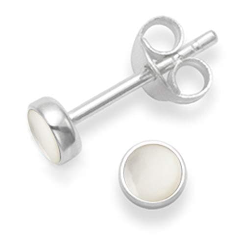 Image of Heather Needham Sterling Silver Mother of Pearl Earrings - SIZE: 4mm. Mother of Pearl small Stud Earrings - Gift boxed. SEE SECOND PHOTO FOR SIZE. 5554MOP