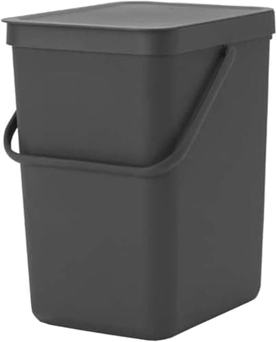Image of Brabantia Sort & Go Waste Bin 25L (Grey), Space-Efficient Plastic Recycle Container with Handle, Removable and Stay-Open Lid, Easy to Clean Kitchen Bin without Nooks and Rims
