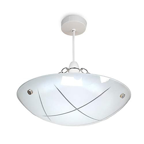Image of Lighting Supermarket Linear Glass Ceiling Uplighter Pendant Shade – Easy Fit Modern White & Clear Glass Lamp Shade, Decorative Ceiling Light Shade for Living Room, Bedroom, Hallway & Dining Room