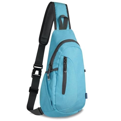 Image of TITECOUGO Small Canvas Sling Bag Lightweight Crossbody Bag for Women Rucksack for Men Running Backpack Travel Chest Pack Daypack Shoulder for Gym Work Hiking Outdoor Sports Sky Blue
