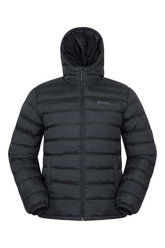 Image of Mountain Warehouse Season Mens Padded Jacket - Water Resistant Puffer Coat, Lightweight, Lab Tested to -30C, Microfibre Filler - Spring Summer, Travelling, Walking Black M