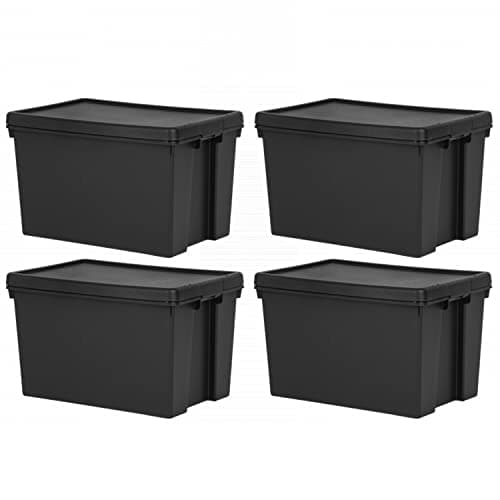 Image of (Set of 4) 62L 62 Litre Recycled Heavy Duty Super Strong Storage Boxes Containers With Secure Lid Boxes Storage Containers Organizing Basket For Home Office Storage (62 LITRE, Black Bam)