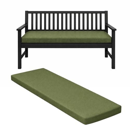 Image of Pinkfairy Outdoor Water-Resistant Bench Rattan Cushion Pad for Garden 2/3/4 Seater 108/143/170cm Thick Long Bench Chair Cushions Pad for Swing Patio (Olive Green, 3 Seaters-143x52x6cm)