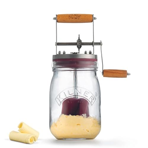 Image of Kilner Butter Churner Set 1L Glass Jar with Hand Churning Mechanism and Recipe Booklet Ideal for Homemade Flavored Butter Perfect for Pancakes and Baking