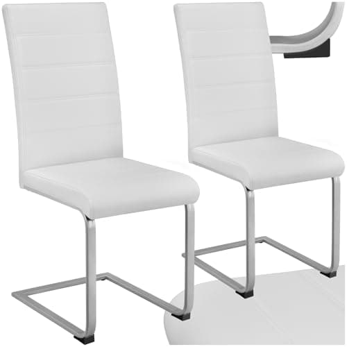 Image of tectake® Set of 2 Dining Chairs with Durable Faux Leather Covers & Comfortable Padding, Dining Chair Set with Ergonomic Backrests & Easy Setup, Ideal Kitchen, Living Room & Desk Chairs - White