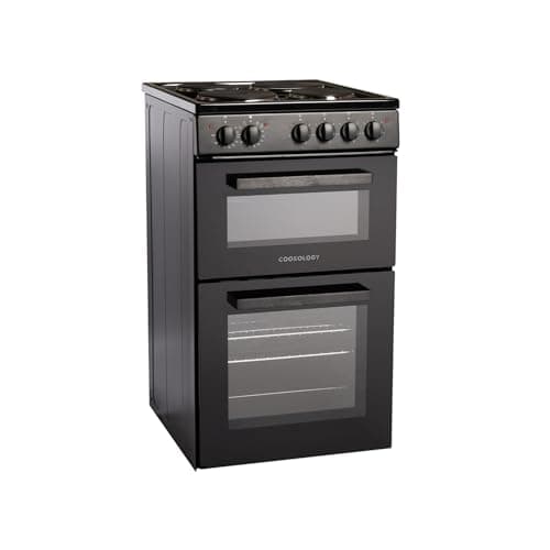 Image of Cookology CFSPTC502BK 50cm Wide Freestanding Electric Twin Cavity Cooker, Combined 93 Litre Capacity with 4 Zone Solid Plate Top Hob Cooktop - in Black
