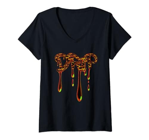 Image of Womens TrendingDesigns' Heatwave Script Fiery 'DRIP' Typography Art V-Neck T-Shirt