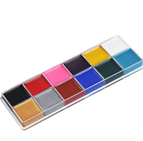 Image of URAQT Face Body Paint, 12 Color Face Painting Palette, Washable Oil Based Paint Kit Safe Non-Toxic Body Paints for Adults Kids, Makeup Paints for Halloween Party Carnival