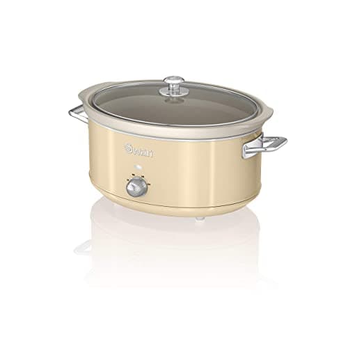 Image of Swan SF17031CN Retro Slow Cooker with 3 Temperature Settings, Keep Warm Function, 6.5L, 320W, Retro Cream
