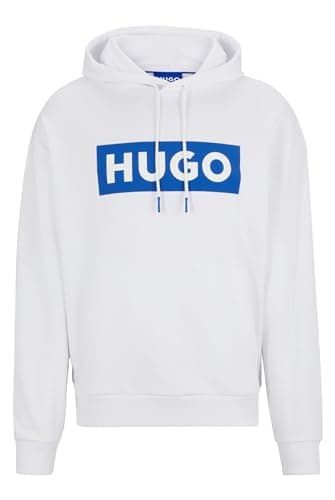 Image of HUGO Mens Nalves Logo-print hoodie in cotton terry