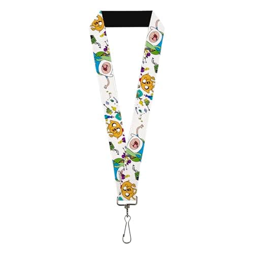 Image of Buckle-Down Cartoon Network Lanyard, Adventure Time Jake and Finn Open Pack Pose White, Elastic, White, 44" x 1"
