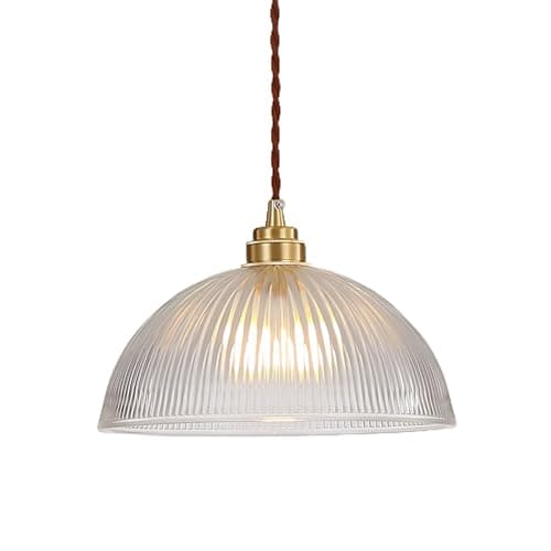 Image of HJXDtech Industrial Vintage Pendant Light with Ribbed Glass Dome Shade,Copper Brass E27 Base, Loft Bar Ceiling Pendant Light Over Ktichen Island and Dining Table Chandelier (21.5cm)