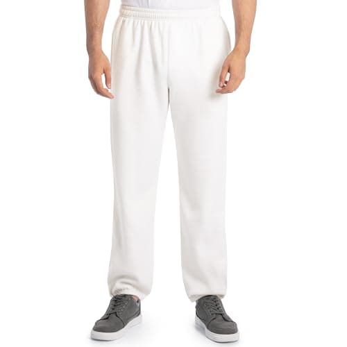 Image of Fruit of the Loom Men's Eversoft Fleece Sweatpants, Elastic Bottom - White, M UK