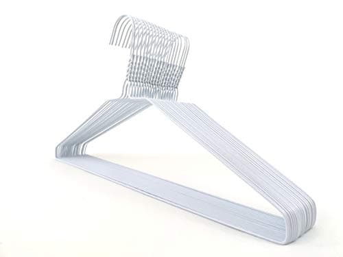Image of DODIN HOME Pack of 10 White Wire Hangers Space Saving Metal Coat Hanger Suit Hangers with Trouser Bar Clothes T-Shirt Dress (White, 10)