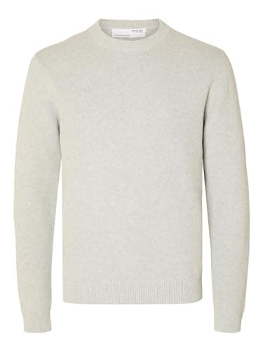 Image of SELECTED HOMME Mens Slhdane Ls Structure Crew Neck Noos Knitted Jumper, Light Grey Mix, L UK