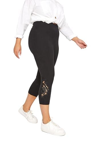 Image of Yours Curve Lace Stretch Cropped Leggings - Women's - Plus Size Curve Black