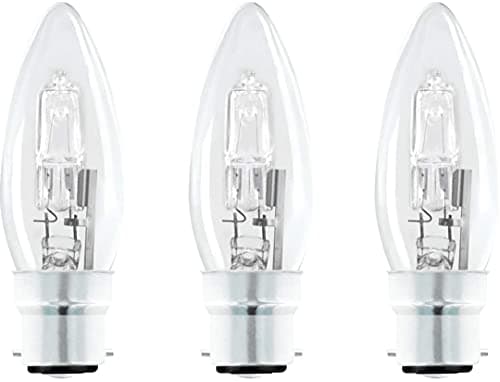 Image of Candle Eco Halogen Classic 42W = 55W Dimmable Candle Light Bulb - Warm White (BC / B22 / B22d) 630 Lumens, Fully dimmable - Pack of 3