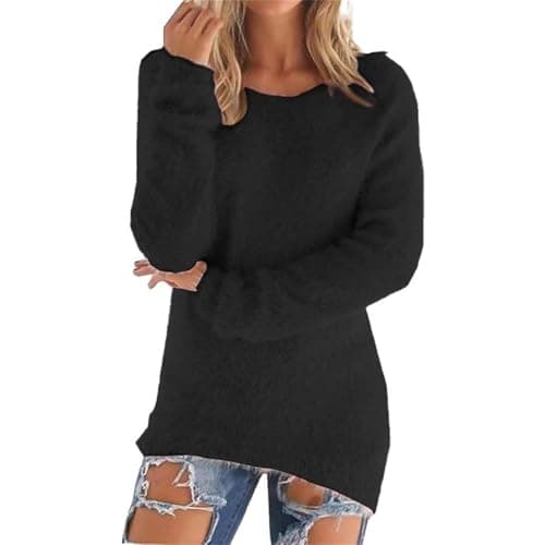 Image of Bargains of The Day Sale Fleece Sweatshirts for Women Clearance Warm Solid Color Long Sleeve Winter Jumpers Casual Stretch Crewneck Tunic Tops Ladies Early Black of Friday Deals