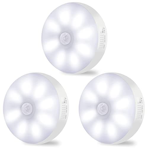 Image of Motion Sensor Lights Indoor Rechargeable Wireless Wall Light LED Stair Night Lights Lamps with Auto/On/Off for Stairs Living Room Bathroom Corridors Closet Kitchen Under Cabinets (6000K, 3 Pack)