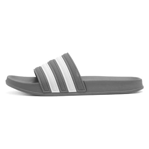Image of Shoe Zone - Adults Grey & White Stripe EVA Slider - Size 6 UK - Grey