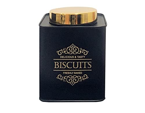 Image of Nobel - Vintage Home Biscuits Canisters with Gold Coloured Lid -Black