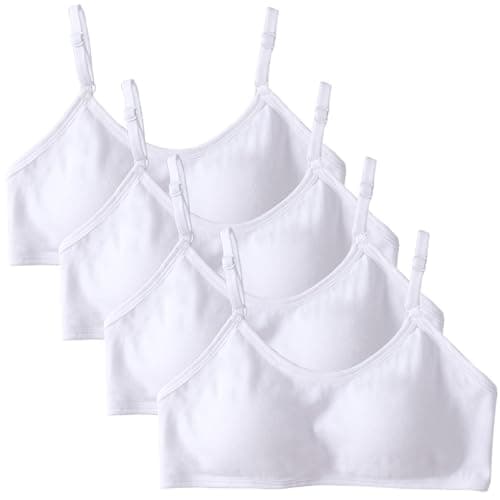 Image of 4 Pack Girls Sports Bra Training Bras Underwear with Fixed Bust Pad and Adjustable Strap Teenage Girls Crop Top for Kids 10-12 Years
