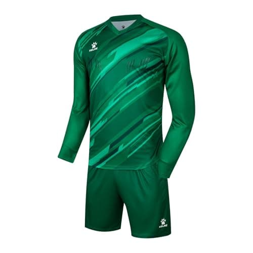 Image of Kelme Men's Football Goalkeeper Shorts Long Sleeve T-Shirts Padded Goalie Jersey Sports Uniform(Green, XS)