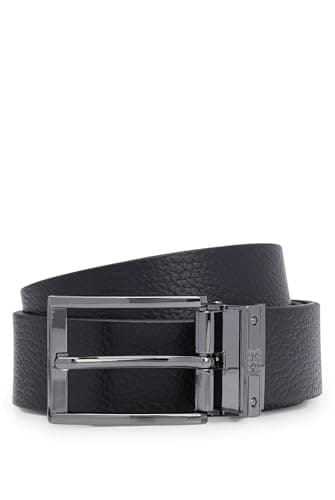 Image of HUGO Mens Gifferd Gb35 Italian-leather reversible belt with plaque and pin buckles