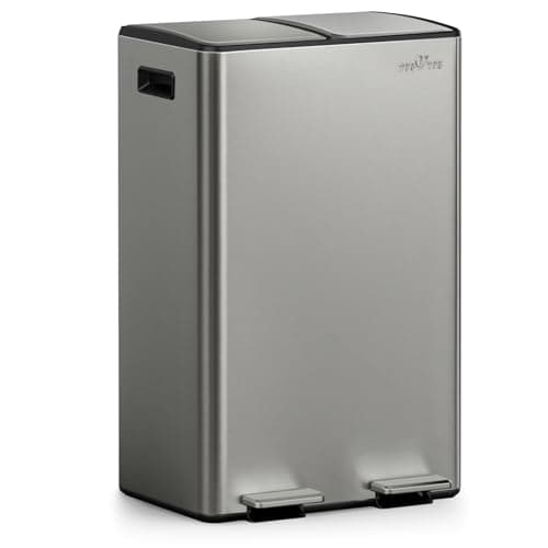 Image of mVm Kitchen Bin,60L Dual Rubbish Bin,2 x 30L Stainless Steel Pedal Bin,Double Recycling Bin with Soft-Close Lids and Plastic Inner Buckets,Fingerprint Proof,Odour Seal,Large Capacity Trash Can
