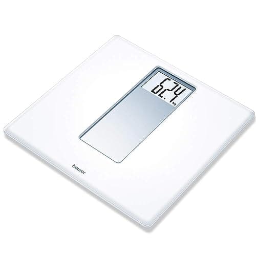 Image of Beurer PS160 Digital bathroom Scale | Pure white acrylic electronic bathroom scale | XXL display | 180 kg loading capacity | Large standing surface area | Adjustable betwee kg, lb and st