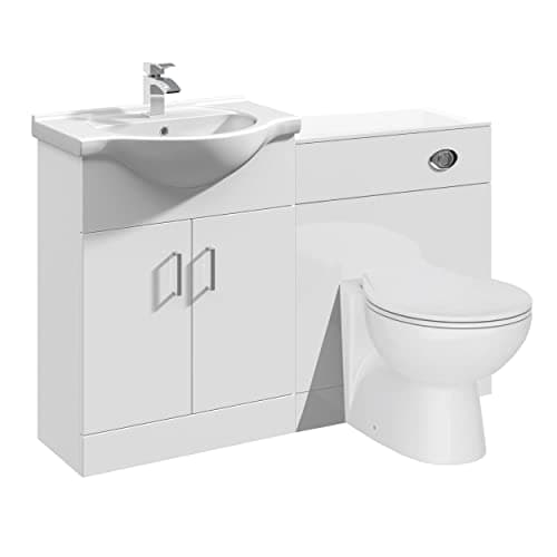 Image of VeeBath Linx 1150 Vanity Unit Furniture Set, Wash Basin Bathroom Sink, WC, Toilet Pan, Soft Close, Quick Release Toilet Seat with Concealed Cistern-White (Flat Pack)