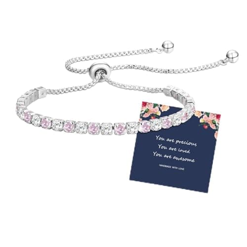 Image of Fehki Silver Bracelet for Womens Silver Tennis Birthstone Dainty Crystal Zirconia Bracelets Birthday Christmas Valentine's Day Jewellery Gift for Mum Sisters Girlfriend